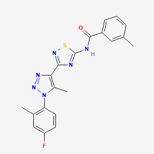 molecular formula C20H17FN6OS B14973016 N-{3-[1-(4-fluoro-2-methylphenyl)-5-methyl-1H-1,2,3-triazol-4-yl]-1,2,4-thiadiazol-5-yl}-3-methylbenzamide 