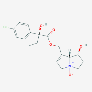 molecular formula C18H22ClNO5 B149732 9-O-(R(-)-2-(4'-Chlorophenyl)-2-hydroxybutyryl)retronecine N-oxide CAS No. 127441-92-3