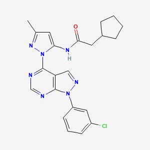 molecular formula C22H22ClN7O B14973321 N-(1-(1-(3-chlorophenyl)-1H-pyrazolo[3,4-d]pyrimidin-4-yl)-3-methyl-1H-pyrazol-5-yl)-2-cyclopentylacetamide 