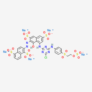 B1497362 1,5-Naphthalenedisulfonic acid, 2-[2-[8-[[4-chloro-6-[[4-[[2-(sulfooxy)ethyl]sulfonyl]phenyl]amino]-1,3,5-triazin-2-yl]amino]-1-hydroxy-3,6-disulfo-2-naphthalenyl]diazenyl]-, sodium salt (1:5) CAS No. 89157-03-9