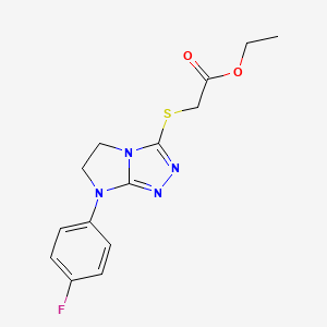molecular formula C14H15FN4O2S B14973793 Ethyl 2-{[7-(4-fluorophenyl)-5H,6H,7H-imidazo[2,1-C][1,2,4]triazol-3-YL]sulfanyl}acetate 