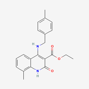 molecular formula C21H22N2O3 B14973864 Ethyl 8-methyl-4-((4-methylbenzyl)amino)-2-oxo-1,2-dihydroquinoline-3-carboxylate 