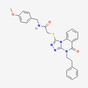 molecular formula C27H25N5O3S B14974185 N-(4-methoxybenzyl)-2-((5-oxo-4-phenethyl-4,5-dihydro-[1,2,4]triazolo[4,3-a]quinazolin-1-yl)thio)acetamide 