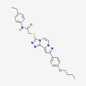 molecular formula C27H28N6O2S B14974491 2-{[9-(4-Butoxyphenyl)pyrazolo[1,5-A][1,2,4]triazolo[3,4-C]pyrazin-3-YL]sulfanyl}-N-(4-ethylphenyl)acetamide 