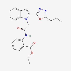 molecular formula C24H24N4O4 B14974666 ethyl 2-{2-[2-(5-propyl-1,3,4-oxadiazol-2-yl)-1H-indol-1-yl]acetamido}benzoate 