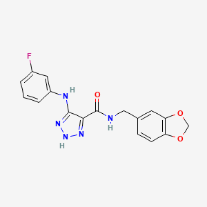 molecular formula C17H14FN5O3 B14974760 N-(benzo[d][1,3]dioxol-5-ylmethyl)-5-((3-fluorophenyl)amino)-1H-1,2,3-triazole-4-carboxamide 