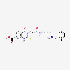 molecular formula C26H29FN4O4S B14974795 Methyl 3-(3-(((1-(2-fluorobenzyl)piperidin-4-yl)methyl)amino)-3-oxopropyl)-4-oxo-2-thioxo-1,2,3,4-tetrahydroquinazoline-7-carboxylate 