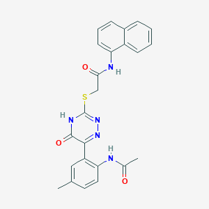 molecular formula C24H21N5O3S B14974894 2-{[6-(2-Acetamido-5-methylphenyl)-5-oxo-4,5-dihydro-1,2,4-triazin-3-YL]sulfanyl}-N-(naphthalen-1-YL)acetamide 