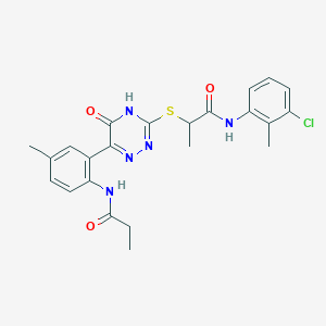 molecular formula C23H24ClN5O3S B14975046 N-(3-Chloro-2-methylphenyl)-2-{[6-(5-methyl-2-propanamidophenyl)-5-oxo-4,5-dihydro-1,2,4-triazin-3-YL]sulfanyl}propanamide 