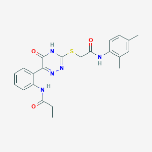 molecular formula C22H23N5O3S B14975086 N-{2-[3-({[(2,4-Dimethylphenyl)carbamoyl]methyl}sulfanyl)-5-oxo-4,5-dihydro-1,2,4-triazin-6-YL]phenyl}propanamide 