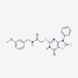 molecular formula C21H18N4O3S3 B14975186 N-(3-methoxybenzyl)-2-((7-oxo-3-phenyl-2-thioxo-2,3,6,7-tetrahydrothiazolo[4,5-d]pyrimidin-5-yl)thio)acetamide 