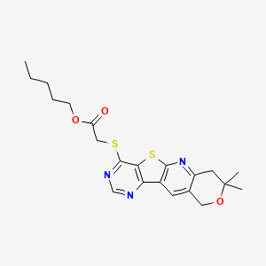molecular formula C21H25N3O3S2 B14975312 pentyl 2-[(5,5-dimethyl-6-oxa-17-thia-2,12,14-triazatetracyclo[8.7.0.03,8.011,16]heptadeca-1,3(8),9,11,13,15-hexaen-15-yl)sulfanyl]acetate 