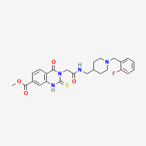 molecular formula C25H27FN4O4S B14975423 Methyl 3-(2-(((1-(2-fluorobenzyl)piperidin-4-yl)methyl)amino)-2-oxoethyl)-4-oxo-2-thioxo-1,2,3,4-tetrahydroquinazoline-7-carboxylate 