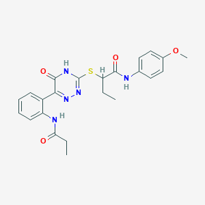 molecular formula C23H25N5O4S B14975621 N-(4-Methoxyphenyl)-2-{[5-oxo-6-(2-propanamidophenyl)-4,5-dihydro-1,2,4-triazin-3-YL]sulfanyl}butanamide 