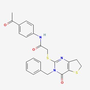 molecular formula C23H21N3O3S2 B14976144 N-(4-acetylphenyl)-2-((3-benzyl-4-oxo-3,4,6,7-tetrahydrothieno[3,2-d]pyrimidin-2-yl)thio)acetamide 