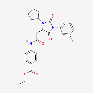 molecular formula C26H29N3O5 B14976373 Ethyl 4-({[3-cyclopentyl-1-(3-methylphenyl)-2,5-dioxoimidazolidin-4-yl]acetyl}amino)benzoate 
