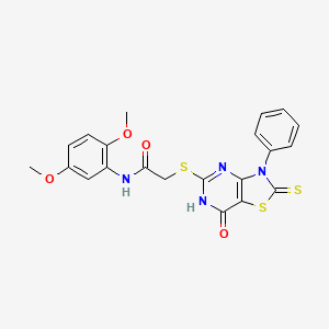 molecular formula C21H18N4O4S3 B14976426 N-(2,5-dimethoxyphenyl)-2-((7-oxo-3-phenyl-2-thioxo-2,3,6,7-tetrahydrothiazolo[4,5-d]pyrimidin-5-yl)thio)acetamide 