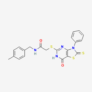 molecular formula C21H18N4O2S3 B14976443 N-(4-methylbenzyl)-2-((7-oxo-3-phenyl-2-thioxo-2,3,6,7-tetrahydrothiazolo[4,5-d]pyrimidin-5-yl)thio)acetamide 