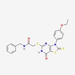 molecular formula C22H20N4O3S3 B14976528 N-benzyl-2-((3-(4-ethoxyphenyl)-7-oxo-2-thioxo-2,3,6,7-tetrahydrothiazolo[4,5-d]pyrimidin-5-yl)thio)acetamide 