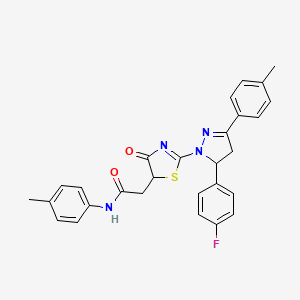 molecular formula C28H25FN4O2S B14977005 2-{2-[5-(4-fluorophenyl)-3-(4-methylphenyl)-4,5-dihydro-1H-pyrazol-1-yl]-4-oxo-4,5-dihydro-1,3-thiazol-5-yl}-N-(4-methylphenyl)acetamide 