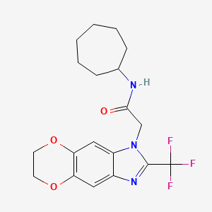 molecular formula C19H22F3N3O3 B14977679 N-cycloheptyl-2-[2-(trifluoromethyl)-6,7-dihydro-1H-[1,4]dioxino[2,3-f]benzimidazol-1-yl]acetamide 