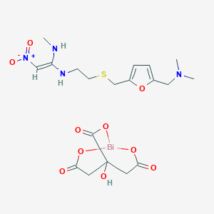 molecular formula C19H27BiN4O10S B149789 (E)-1-N'-[2-[[5-[(Dimethylamino)methyl]furan-2-yl]methylsulfanyl]ethyl]-1-N-methyl-2-nitroethene-1,1-diamine;5-hydroxy-2,8,9-trioxa-1-bismabicyclo[3.3.2]decane-3,7,10-trione CAS No. 128345-62-0