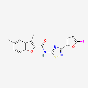 molecular formula C17H12IN3O3S B14979628 N-[3-(5-iodofuran-2-yl)-1,2,4-thiadiazol-5-yl]-3,5-dimethyl-1-benzofuran-2-carboxamide 