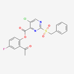 molecular formula C20H14ClFN2O5S B14980094 2-Acetyl-4-fluorophenyl 2-(benzylsulfonyl)-5-chloropyrimidine-4-carboxylate 
