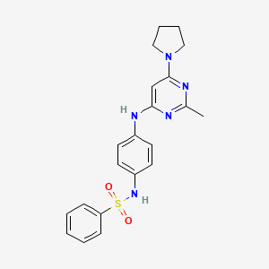molecular formula C21H23N5O2S B14981398 N-(4-{[2-Methyl-6-(pyrrolidin-1-YL)pyrimidin-4-YL]amino}phenyl)benzenesulfonamide 