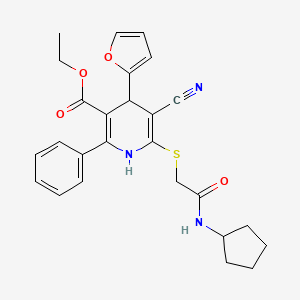 molecular formula C26H27N3O4S B14981883 Ethyl 5-cyano-6-{[2-(cyclopentylamino)-2-oxoethyl]sulfanyl}-4-(furan-2-yl)-2-phenyl-1,4-dihydropyridine-3-carboxylate 