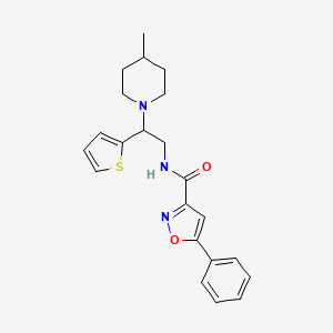 molecular formula C22H25N3O2S B14982129 N-[2-(4-methylpiperidin-1-yl)-2-(thiophen-2-yl)ethyl]-5-phenyl-1,2-oxazole-3-carboxamide 