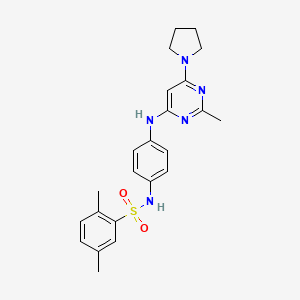 molecular formula C23H27N5O2S B14982223 2,5-dimethyl-N-(4-((2-methyl-6-(pyrrolidin-1-yl)pyrimidin-4-yl)amino)phenyl)benzenesulfonamide 