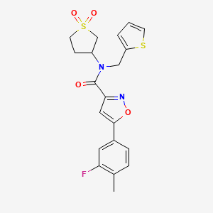 molecular formula C20H19FN2O4S2 B14983167 N-(1,1-dioxidotetrahydrothiophen-3-yl)-5-(3-fluoro-4-methylphenyl)-N-(thiophen-2-ylmethyl)-1,2-oxazole-3-carboxamide 