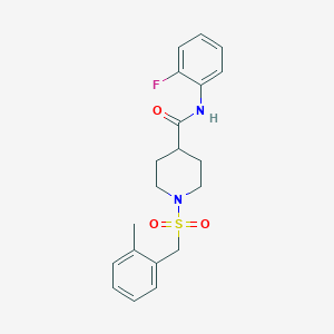 molecular formula C20H23FN2O3S B14983928 N-(2-fluorophenyl)-1-[(2-methylbenzyl)sulfonyl]piperidine-4-carboxamide 