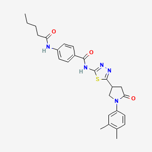 molecular formula C26H29N5O3S B14988715 N-{5-[1-(3,4-dimethylphenyl)-5-oxopyrrolidin-3-yl]-1,3,4-thiadiazol-2-yl}-4-(pentanoylamino)benzamide 