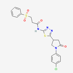 molecular formula C21H19ClN4O4S2 B14989140 N-{5-[1-(4-chlorophenyl)-5-oxopyrrolidin-3-yl]-1,3,4-thiadiazol-2-yl}-3-(phenylsulfonyl)propanamide 