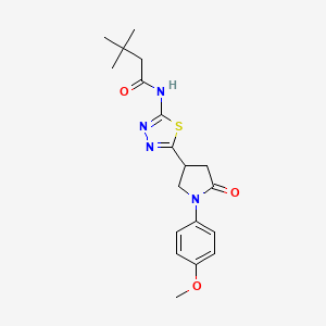 molecular formula C19H24N4O3S B14989766 N-{5-[1-(4-methoxyphenyl)-5-oxopyrrolidin-3-yl]-1,3,4-thiadiazol-2-yl}-3,3-dimethylbutanamide 