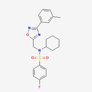 molecular formula C22H24FN3O3S B14989902 N-cyclohexyl-4-fluoro-N-{[3-(3-methylphenyl)-1,2,4-oxadiazol-5-yl]methyl}benzenesulfonamide 