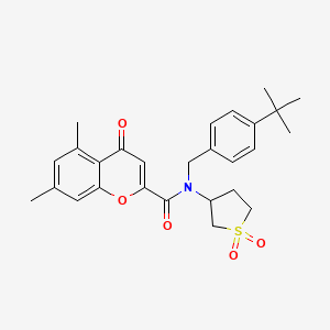 molecular formula C27H31NO5S B14990346 N-(4-tert-butylbenzyl)-N-(1,1-dioxidotetrahydrothiophen-3-yl)-5,7-dimethyl-4-oxo-4H-chromene-2-carboxamide 