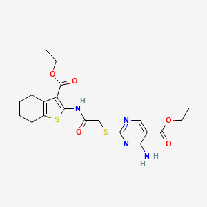 molecular formula C20H24N4O5S2 B14990525 Ethyl 4-amino-2-[(2-{[3-(ethoxycarbonyl)-4,5,6,7-tetrahydro-1-benzothiophen-2-yl]amino}-2-oxoethyl)sulfanyl]pyrimidine-5-carboxylate 