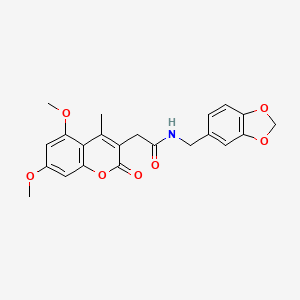 molecular formula C22H21NO7 B14990909 N-(1,3-benzodioxol-5-ylmethyl)-2-(5,7-dimethoxy-4-methyl-2-oxo-2H-chromen-3-yl)acetamide 
