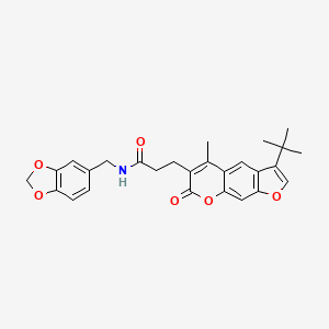 molecular formula C27H27NO6 B14991885 N-(1,3-benzodioxol-5-ylmethyl)-3-(3-tert-butyl-5-methyl-7-oxo-7H-furo[3,2-g]chromen-6-yl)propanamide 