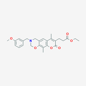 molecular formula C26H29NO6 B14992255 ethyl 3-[3-(3-methoxybenzyl)-6,10-dimethyl-8-oxo-3,4-dihydro-2H,8H-chromeno[6,7-e][1,3]oxazin-7-yl]propanoate 