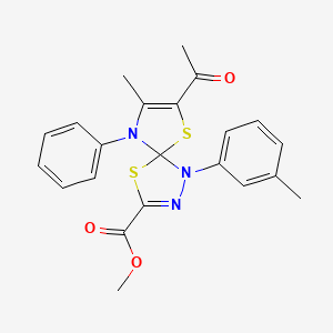 molecular formula C22H21N3O3S2 B14993854 Methyl 7-acetyl-8-methyl-1-(3-methylphenyl)-9-phenyl-4,6-dithia-1,2,9-triazaspiro[4.4]nona-2,7-diene-3-carboxylate 
