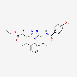 molecular formula C26H32N4O4S B14994886 Ethyl 2-{[4-(2,6-diethylphenyl)-5-{[(4-methoxyphenyl)formamido]methyl}-4H-1,2,4-triazol-3-YL]sulfanyl}propanoate 