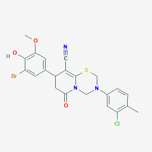 molecular formula C22H19BrClN3O3S B14995842 8-(3-bromo-4-hydroxy-5-methoxyphenyl)-3-(3-chloro-4-methylphenyl)-6-oxo-3,4,7,8-tetrahydro-2H,6H-pyrido[2,1-b][1,3,5]thiadiazine-9-carbonitrile 