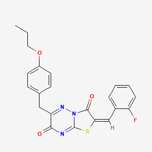 molecular formula C22H18FN3O3S B14996616 (2E)-2-(2-fluorobenzylidene)-6-(4-propoxybenzyl)-7H-[1,3]thiazolo[3,2-b][1,2,4]triazine-3,7(2H)-dione 