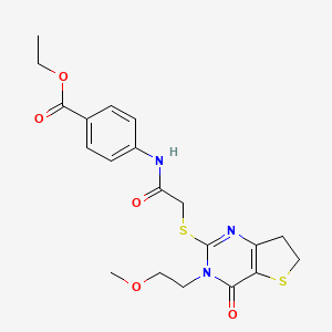 molecular formula C20H23N3O5S2 B14997051 Ethyl 4-(2-((3-(2-methoxyethyl)-4-oxo-3,4,6,7-tetrahydrothieno[3,2-d]pyrimidin-2-yl)thio)acetamido)benzoate 