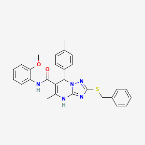 molecular formula C28H27N5O2S B14997850 2-(benzylsulfanyl)-N-(2-methoxyphenyl)-5-methyl-7-(4-methylphenyl)-4,7-dihydro[1,2,4]triazolo[1,5-a]pyrimidine-6-carboxamide 