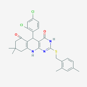 molecular formula C28H27Cl2N3O2S B14998351 5-(2,4-dichlorophenyl)-2-[(2,4-dimethylbenzyl)sulfanyl]-8,8-dimethyl-5,8,9,10-tetrahydropyrimido[4,5-b]quinoline-4,6(3H,7H)-dione 